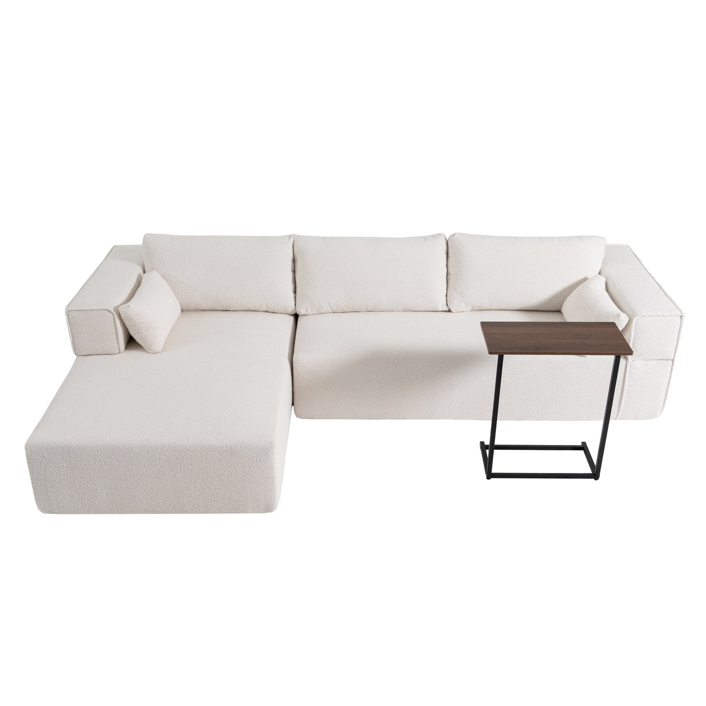 Modular Sectional Sofa With Free Side Table,Wide Seat,Fully Compressed,Wrinkle-Resistant Boucle Fabric Couch With Chaise