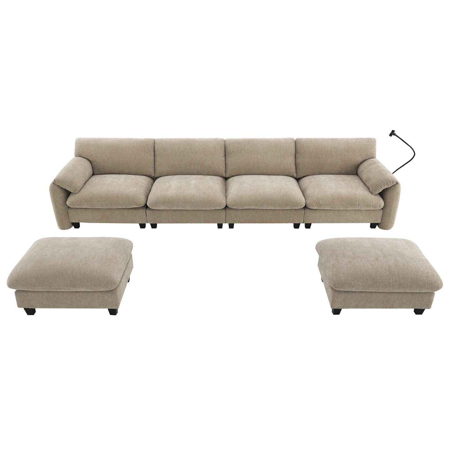 Modular Sectional Sofa, U-Shape With Extra-Wide Seat Cushion, Usb And Type-C Charger, Phone Holder And 2 Side Storage Pockets