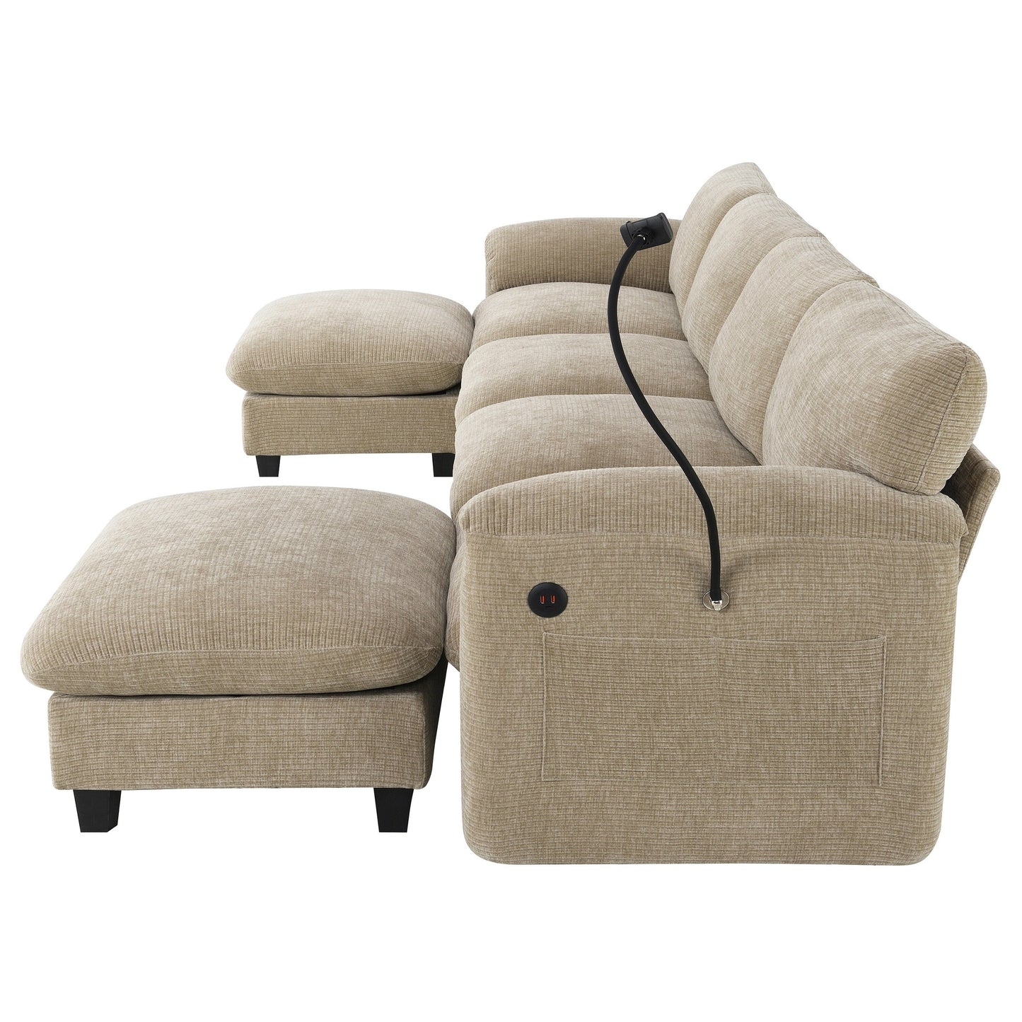 Modular Sectional Sofa, U-Shape With Extra-Wide Seat Cushion, Usb And Type-C Charger, Phone Holder And 2 Side Storage Pockets