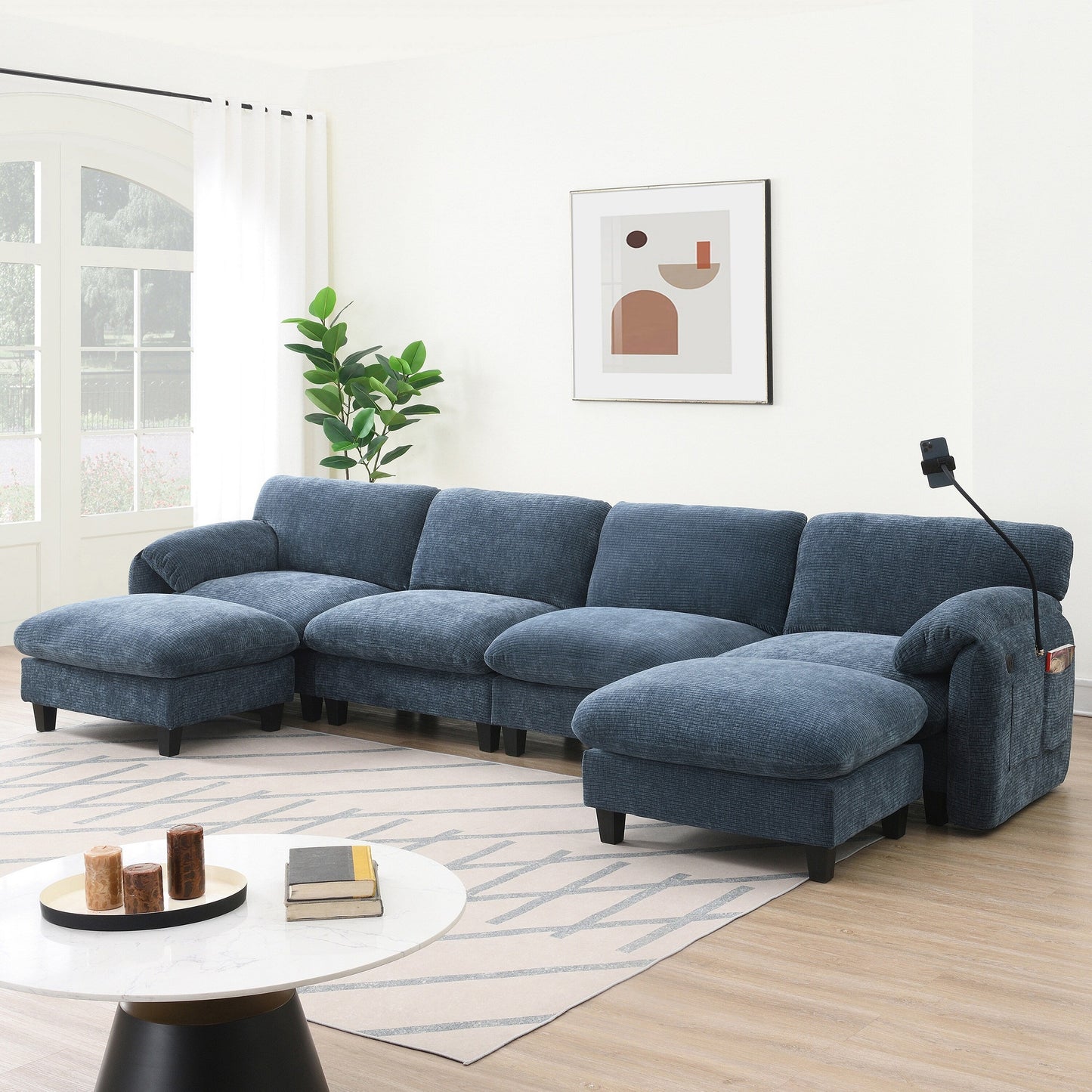 Modular Sectional Sofa, U-Shape With Extra-Wide Seat Cushion, Usb And Type-C Charger, Phone Holder And 2 Side Storage Pockets