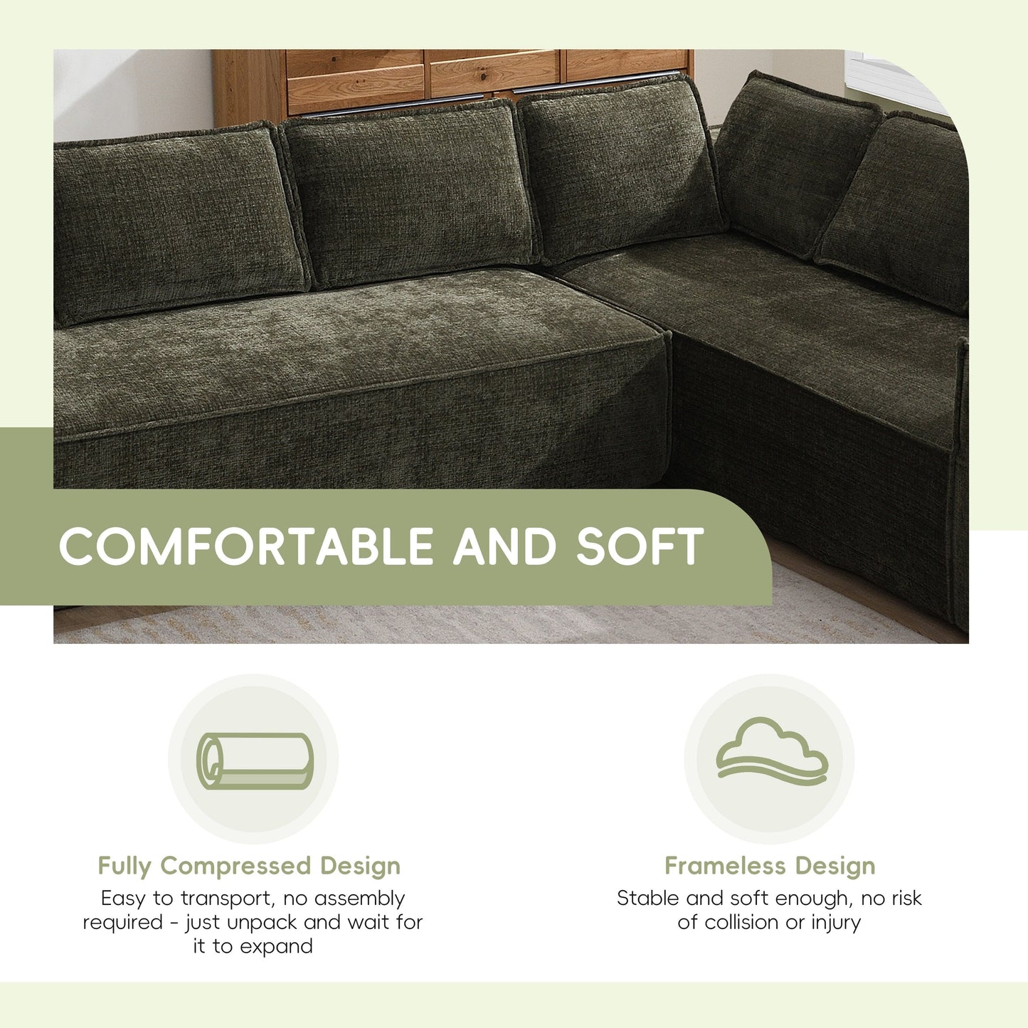 Modular Sectional Sofa,6 Seat Wrinkle-Resistant Chenille Couch Set,2 Pc Free Combination,Modern L-Shaped Cloud Sofa Set