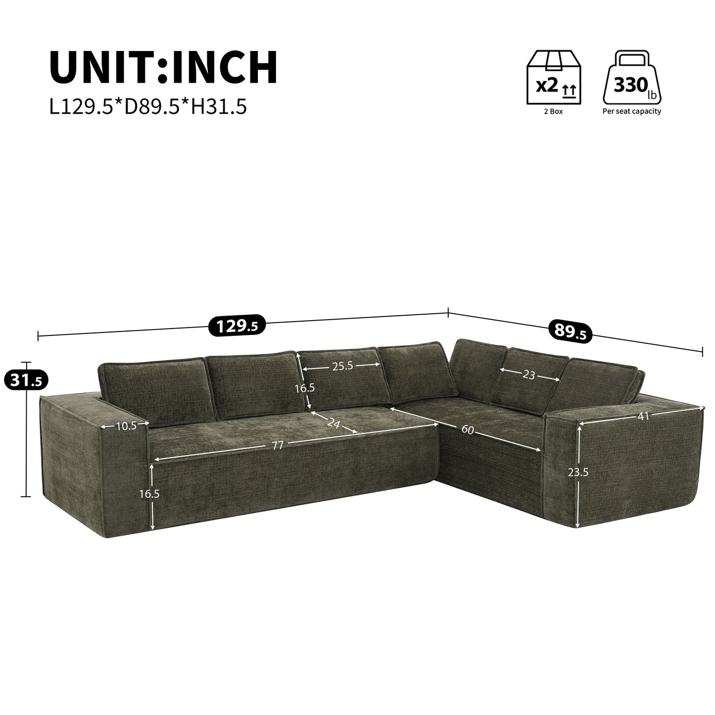 Modular Sectional Sofa,6 Seat Wrinkle-Resistant Chenille Couch Set,2 Pc Free Combination,Modern L-Shaped Cloud Sofa Set
