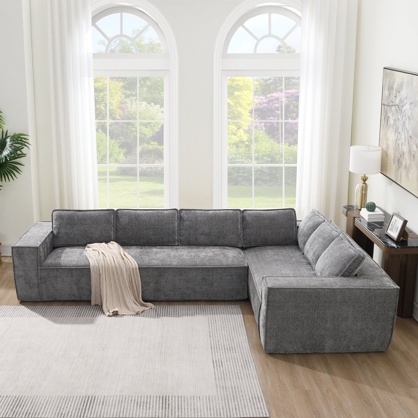 Modular Sectional Sofa,6 Seat Wrinkle-Resistant Chenille Couch Set,2 Pc Free Combination,Modern L-Shaped Cloud Sofa Set