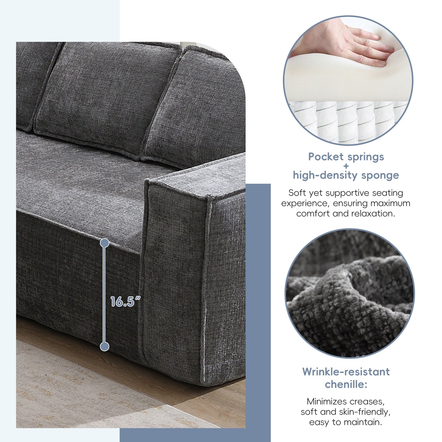 Modular Sectional Sofa,6 Seat Wrinkle-Resistant Chenille Couch Set,2 Pc Free Combination,Modern L-Shaped Cloud Sofa Set
