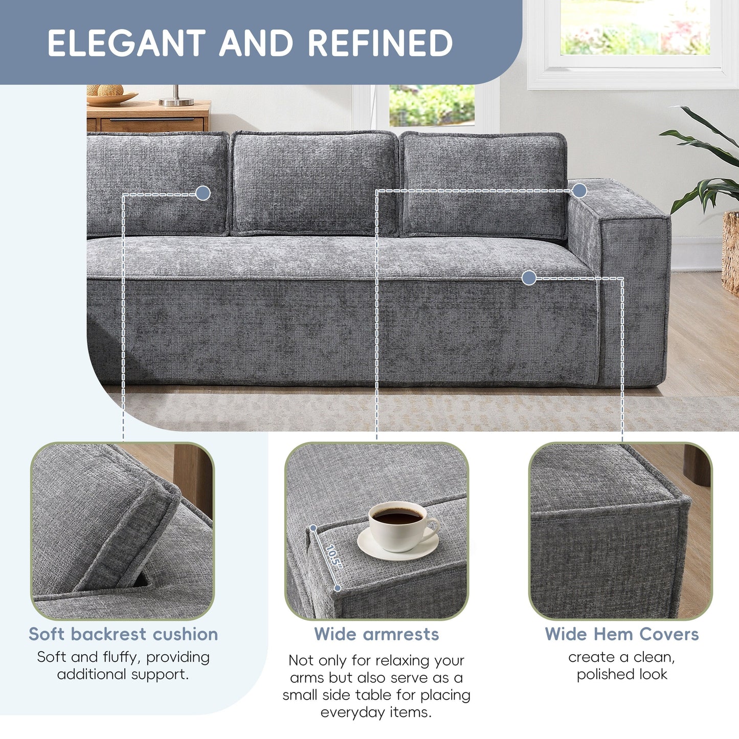 Modular Sectional Sofa,6 Seat Wrinkle-Resistant Chenille Couch Set,2 Pc Free Combination,Modern L-Shaped Cloud Sofa Set