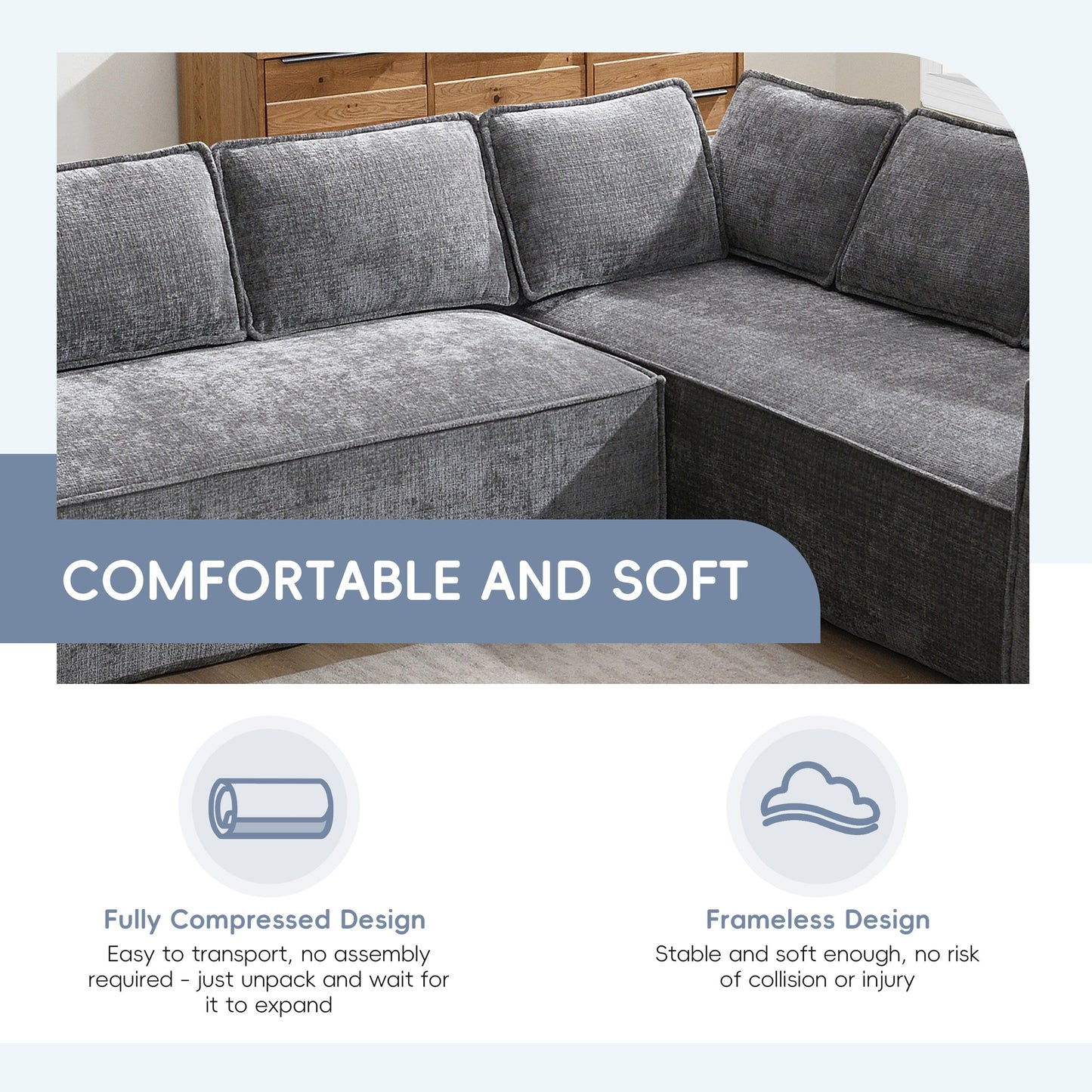 Modular Sectional Sofa,6 Seat Wrinkle-Resistant Chenille Couch Set,2 Pc Free Combination,Modern L-Shaped Cloud Sofa Set