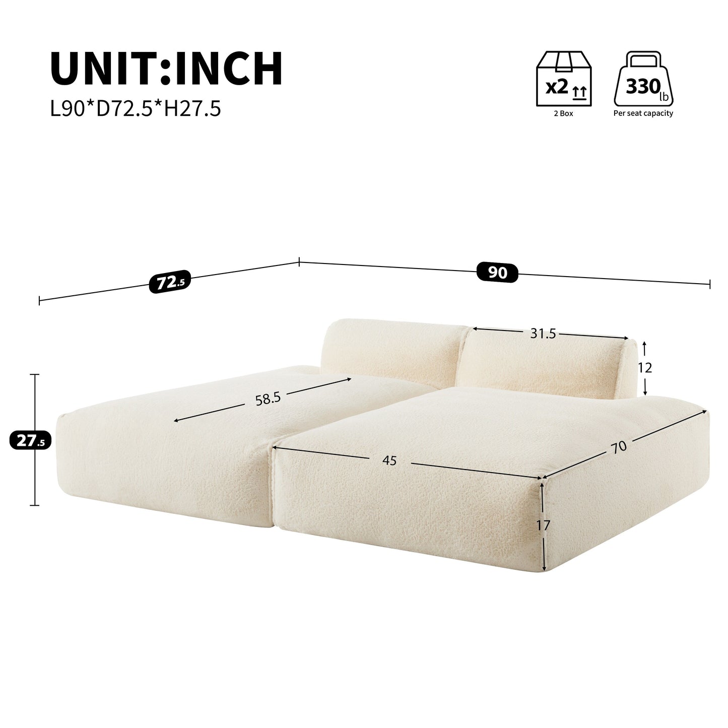 Modular Sectional Sofa,Fully Compressed,Spacious Foam-Filled Sofa Bed For Living Room,Elderly - Friendly Design