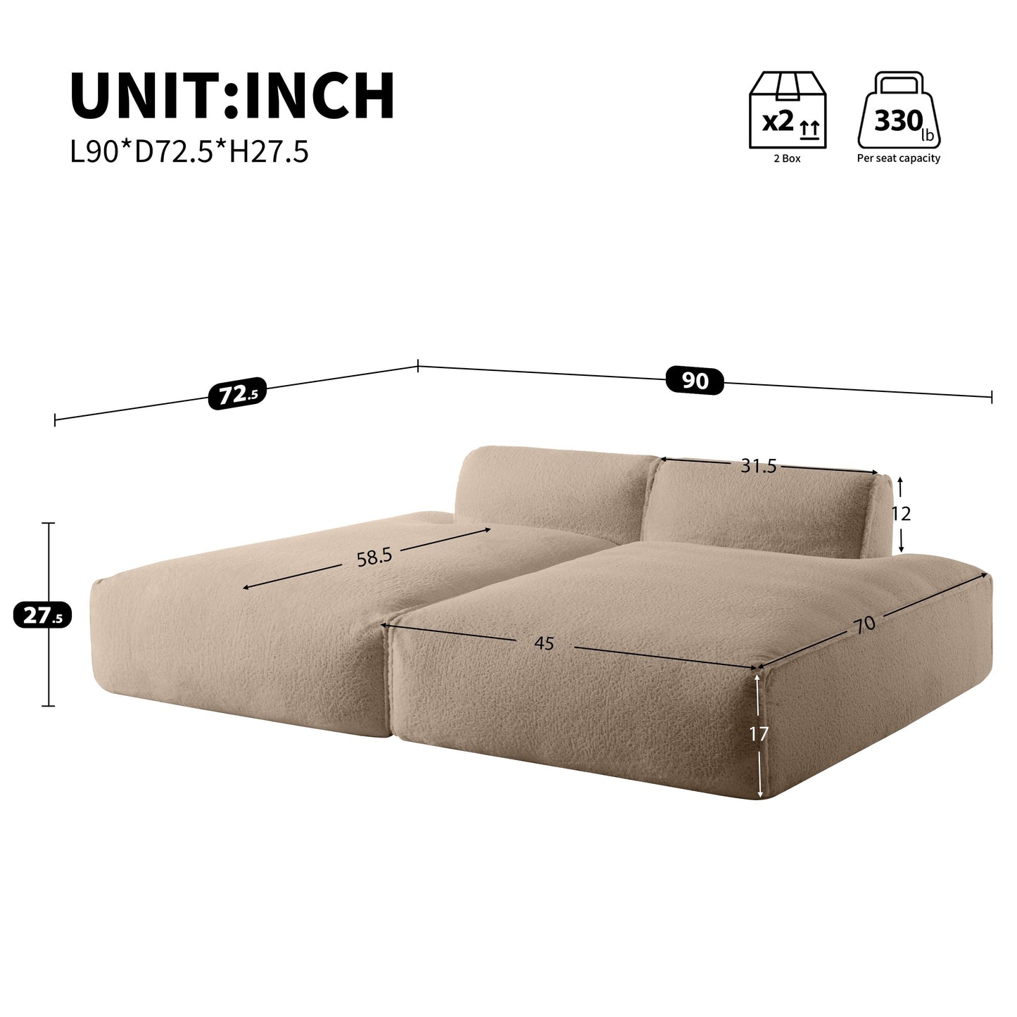 Modular Sectional Sofa,Fully Compressed,Spacious Foam-Filled Sofa Bed For Living Room,Elderly - Friendly Design