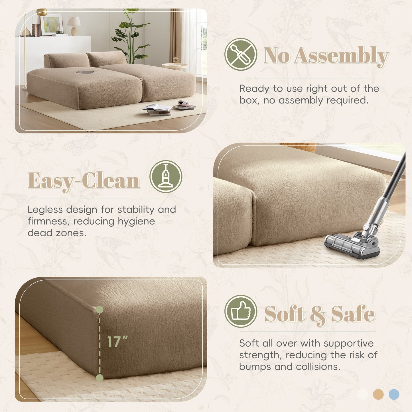 Modular Sectional Sofa,Fully Compressed,Spacious Foam-Filled Sofa Bed For Living Room,Elderly - Friendly Design
