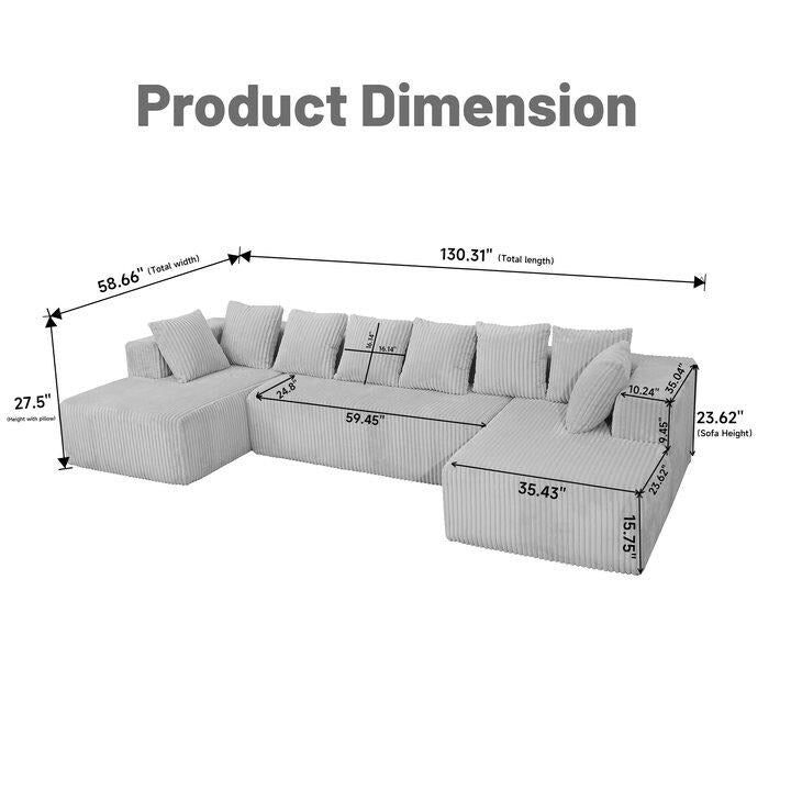 Modular U-Shaped Sectional Sofa 4-Seater Chaise Lounge with Reversible Design for Living Room Bedroom