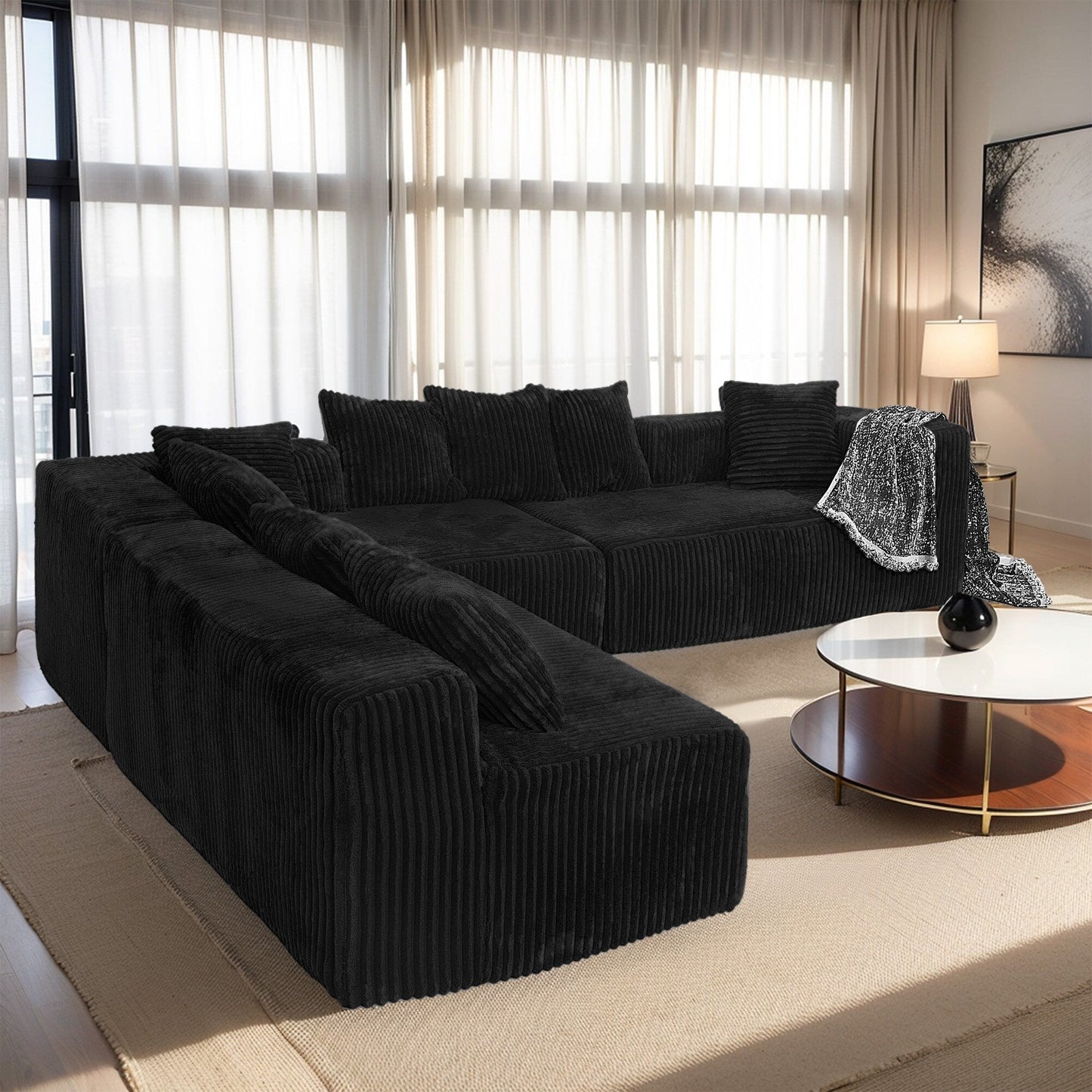 Modular U-Shaped Sectional Sofa 4-Seater Chaise Lounge with Reversible Design for Living Room Bedroom