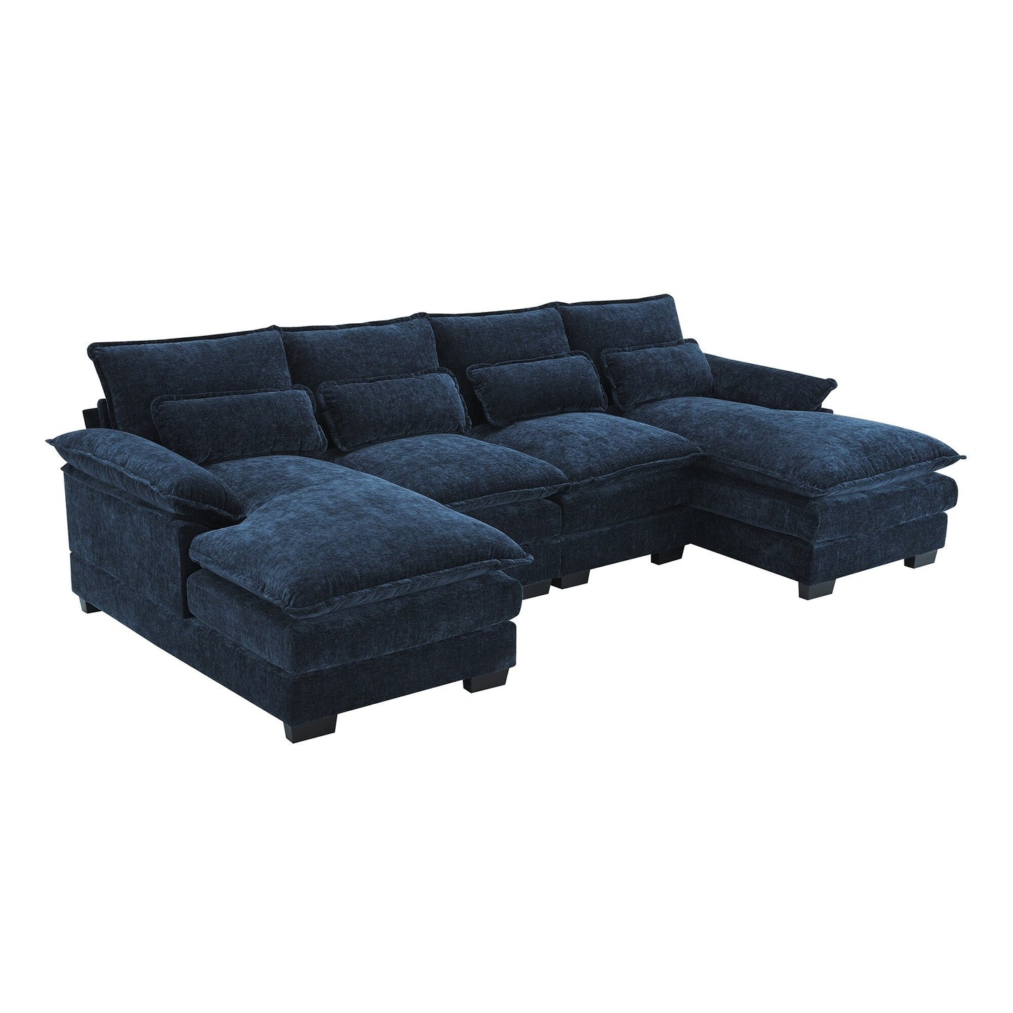 Modular U-Shaped Sectional Sofa With Waist Pillows,6 Seat Upholstered Symmetrical,Chenille Cloud Couch Set With Chaise Lounge