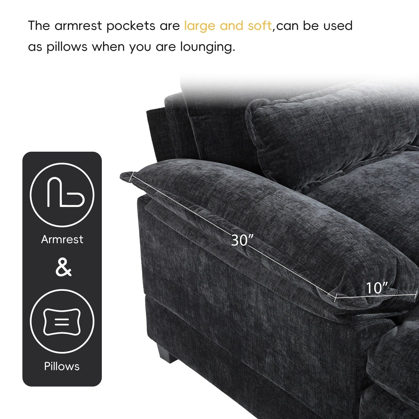 Modular U-Shaped Sectional Sofa With Waist Pillows,6 Seat Upholstered Symmetrical,Chenille Cloud Couch Set With Chaise Lounge
