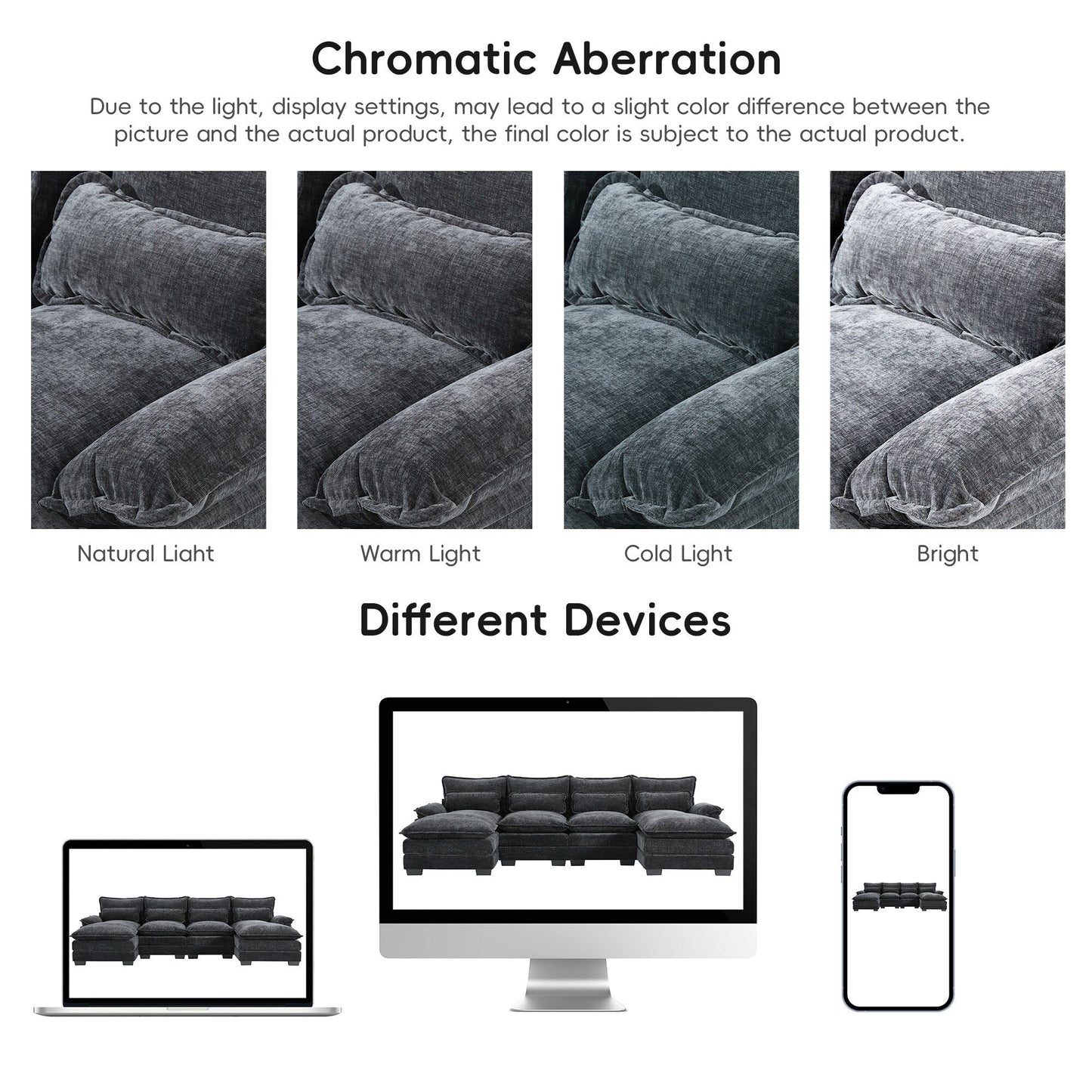 Modular U-Shaped Sectional Sofa With Waist Pillows,6 Seat Upholstered Symmetrical,Chenille Cloud Couch Set With Chaise Lounge