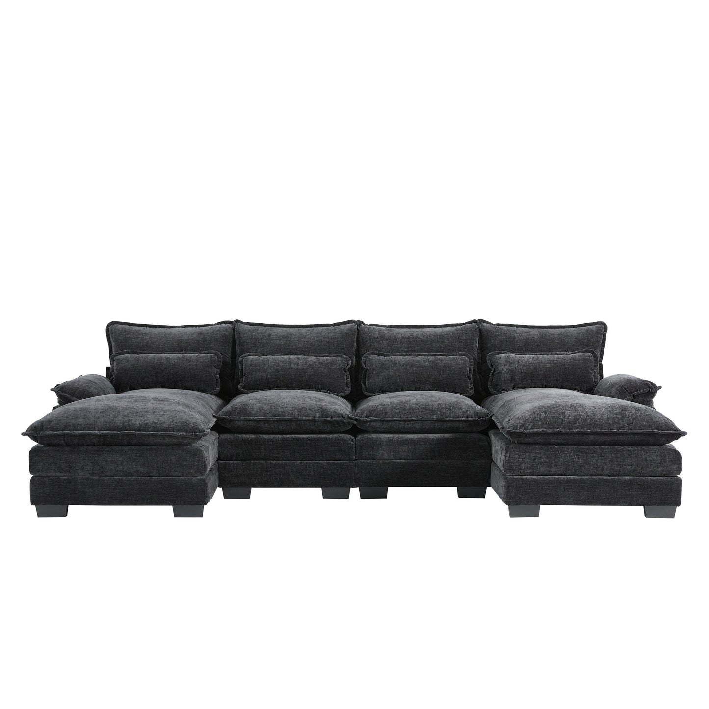Modular U-Shaped Sectional Sofa With Waist Pillows,6 Seat Upholstered Symmetrical,Chenille Cloud Couch Set With Chaise Lounge