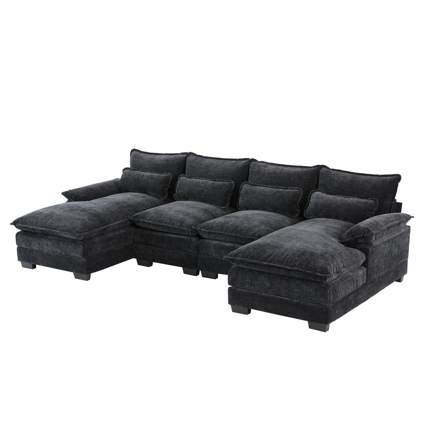 Modular U-Shaped Sectional Sofa With Waist Pillows,6 Seat Upholstered Symmetrical,Chenille Cloud Couch Set With Chaise Lounge