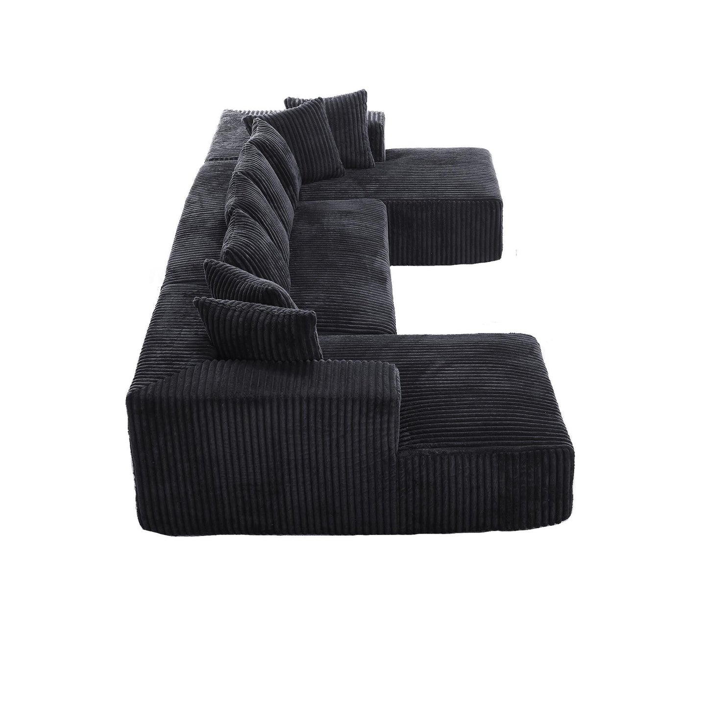 Modular U-Shaped Striped Corduroy 4-Seater Sectional Sofa with 2 Chaises and Loveseat for Living Room Bedroom
