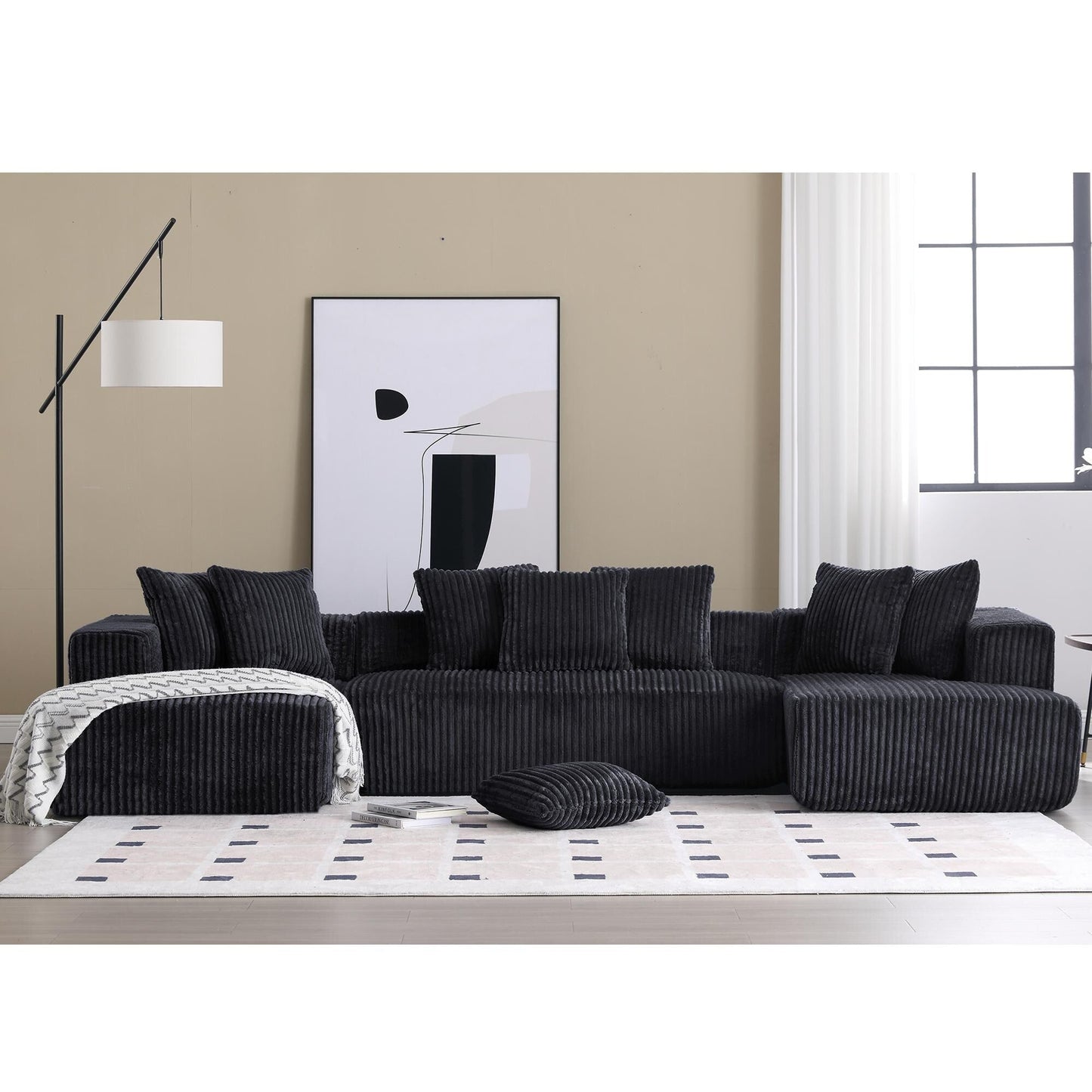 Modular U-Shaped Striped Corduroy 4-Seater Sectional Sofa with 2 Chaises and Loveseat for Living Room Bedroom