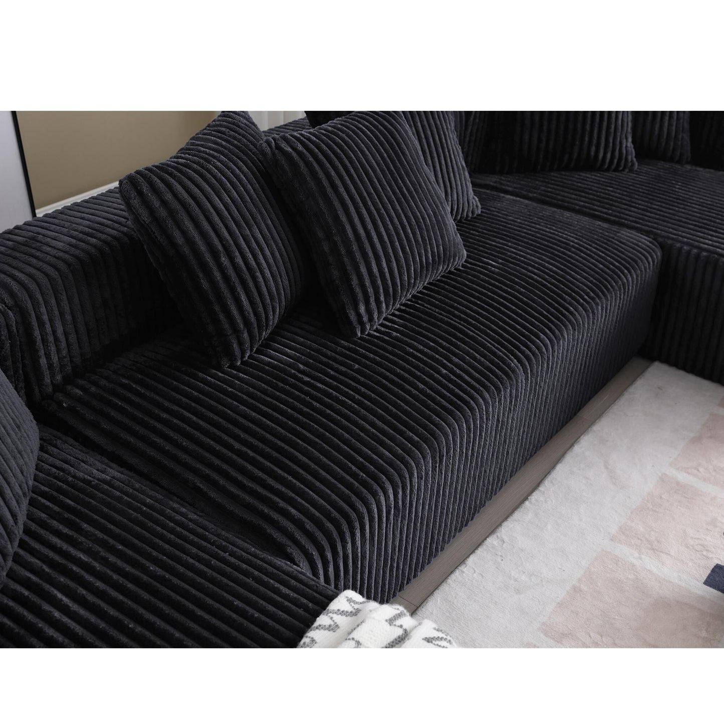Modular U-Shaped Striped Corduroy 4-Seater Sectional Sofa with 2 Chaises and Loveseat for Living Room Bedroom