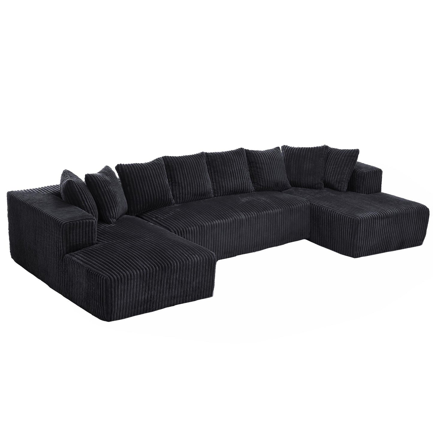 Modular U-Shaped Striped Corduroy 4-Seater Sectional Sofa with 2 Chaises and Loveseat for Living Room Bedroom