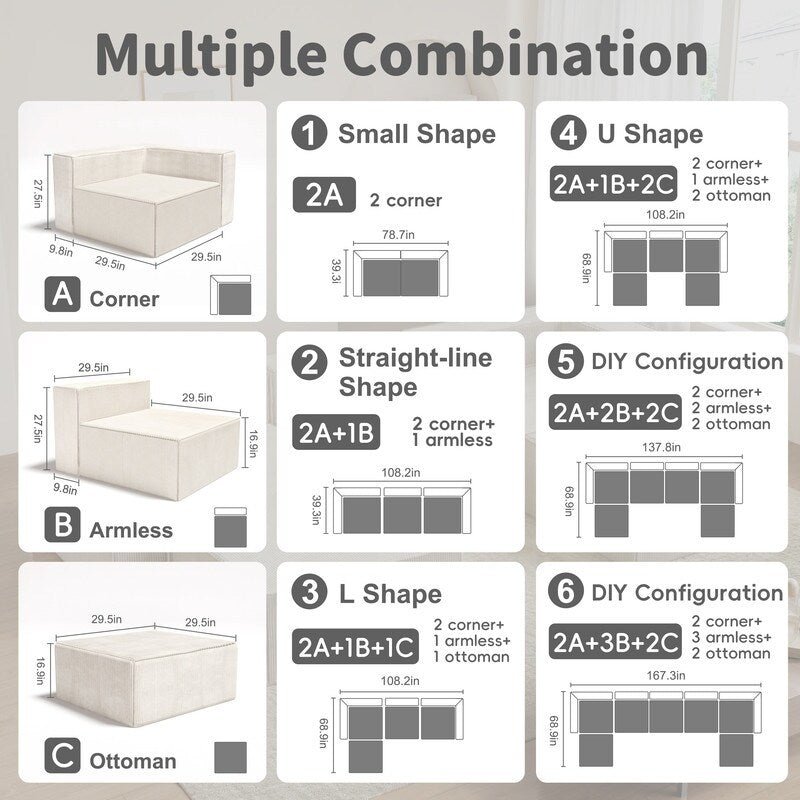Module Corduroy Three Seater Compression Sofas