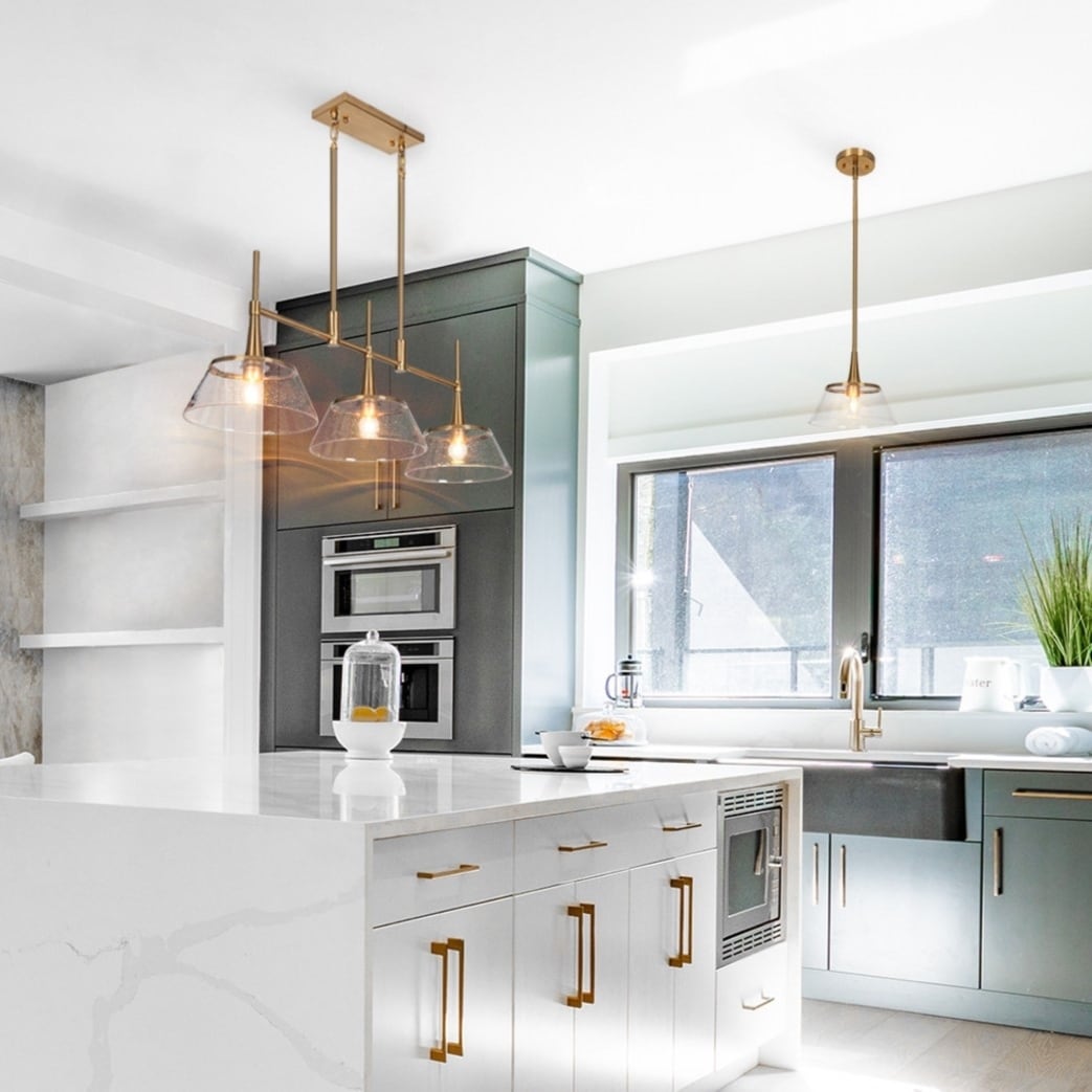 Mola Modern Gold 3-Licht Seeded Glass Kronleuchter Linear Island Pendelleuchte für Esszimmer