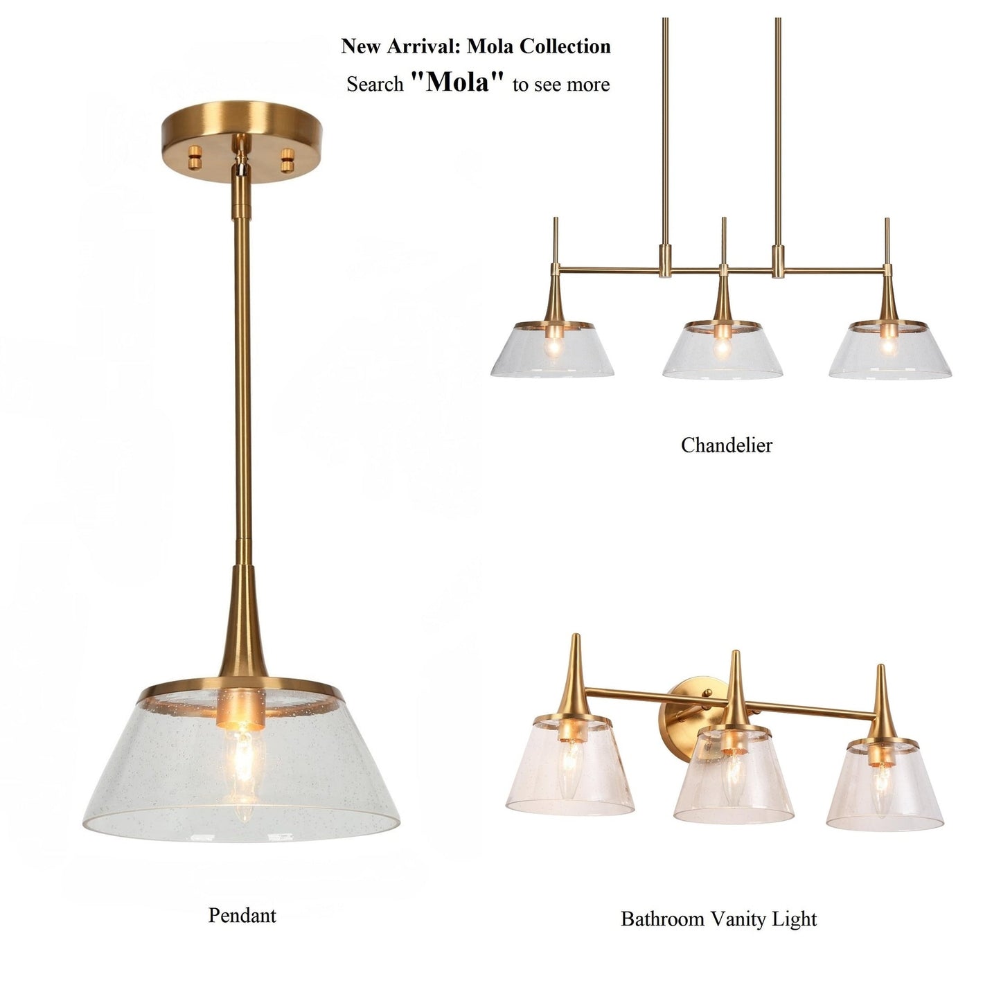 Mola Modern Gold 3-Licht Seeded Glass Kronleuchter Linear Island Pendelleuchte für Esszimmer