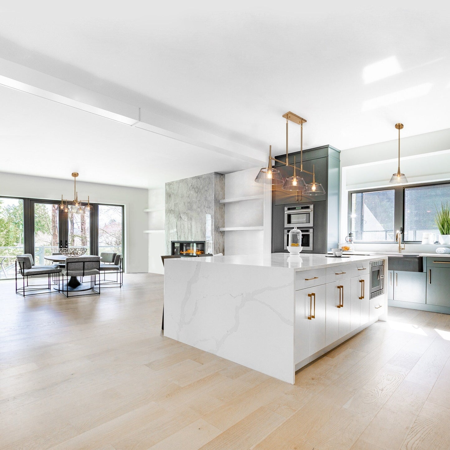 Mola Modern Gold 3-Licht Seeded Glass Kronleuchter Linear Island Pendelleuchte für Esszimmer