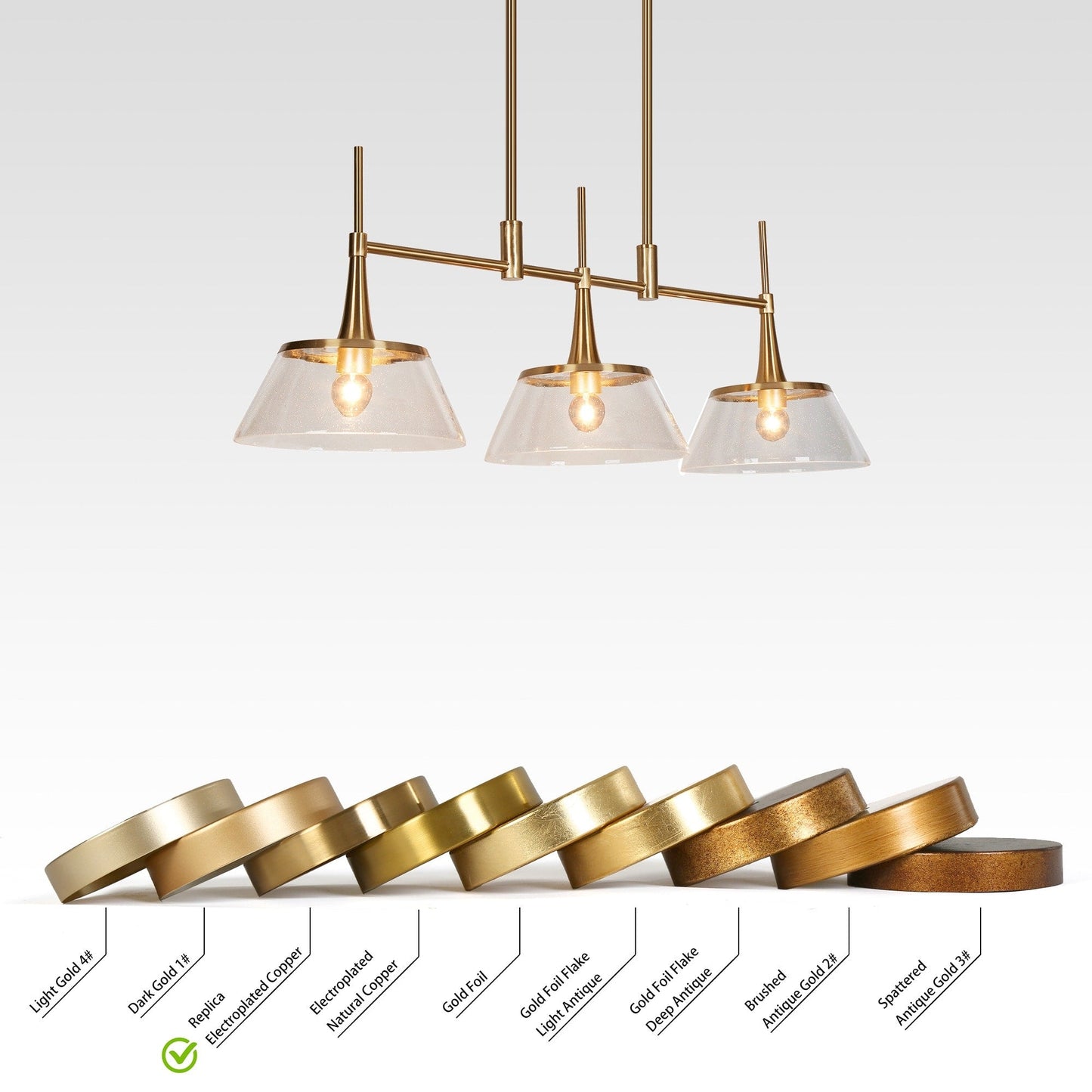 Mola Modern Gold 3-Licht Seeded Glass Kronleuchter Linear Island Pendelleuchte für Esszimmer