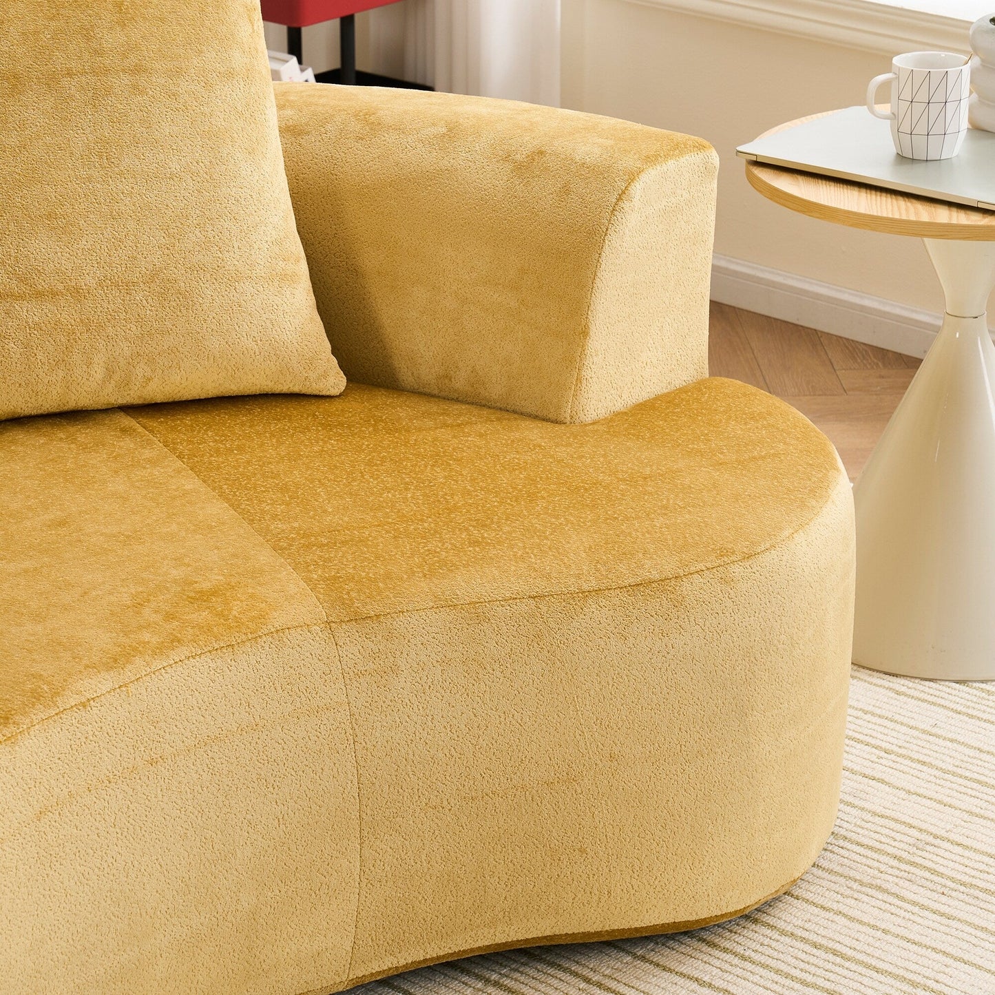 Moon shaped sofa, modern sleeper cat waist sofa with deep seat, non assembly sponge compression sofa
