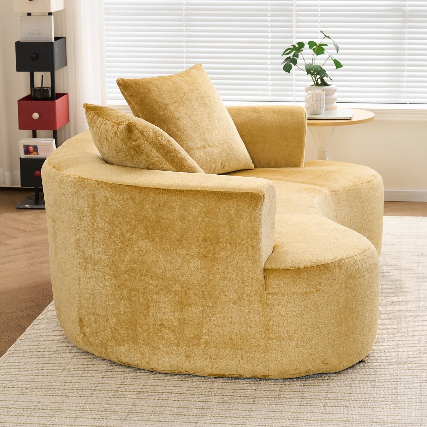 Moon shaped sofa, modern sleeper cat waist sofa with deep seat, non assembly sponge compression sofa