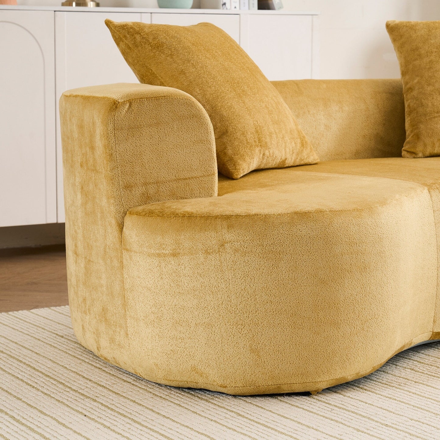 Moon shaped sofa, modern sleeper cat waist sofa with deep seat, non assembly sponge compression sofa