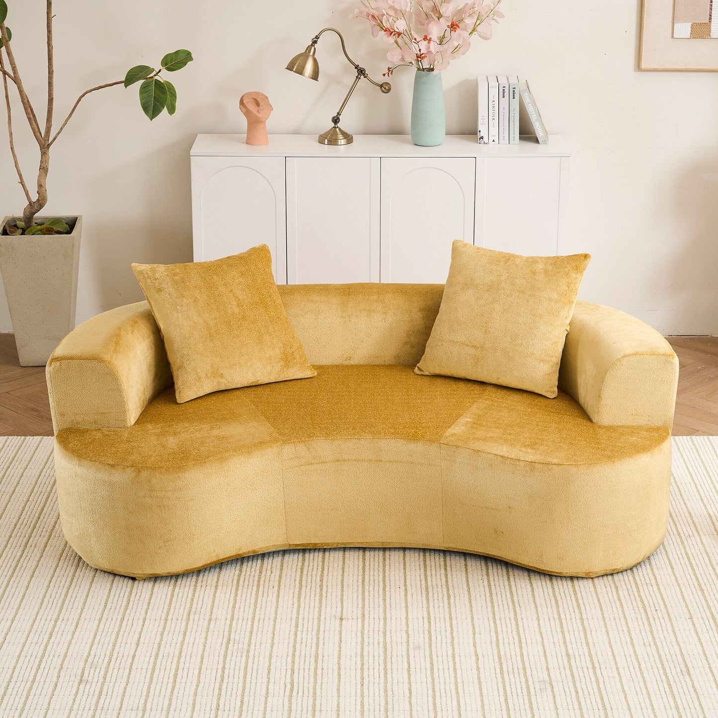 Moon shaped sofa, modern sleeper cat waist sofa with deep seat, non assembly sponge compression sofa