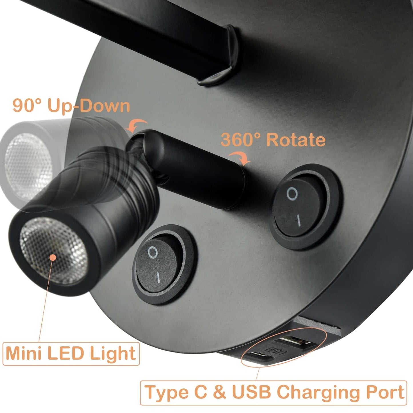 Morbihan Wandleuchte 2er Set Wandlampe aus Stoff mit USB-Anschluss und Schalter