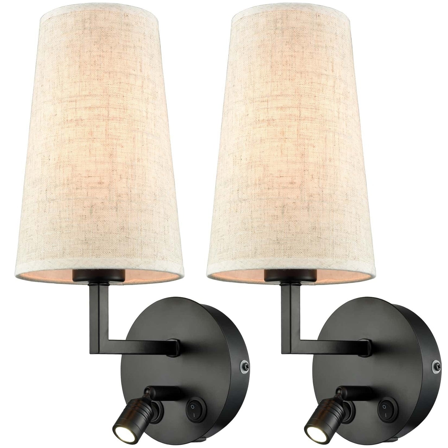 Morbihan Wandleuchte 2er Set Wandlampe aus Stoff mit USB-Anschluss und Schalter