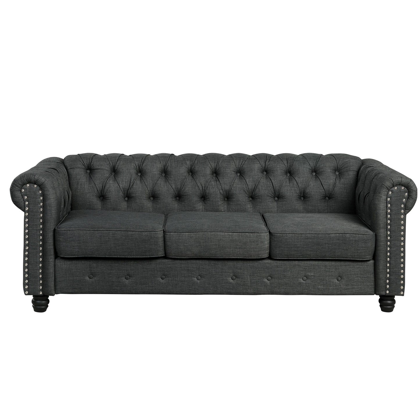 Morden Fort Linen Chesterfield Sofa with Button Tufted, Nailhead and Solid Wood Legs for Living Room