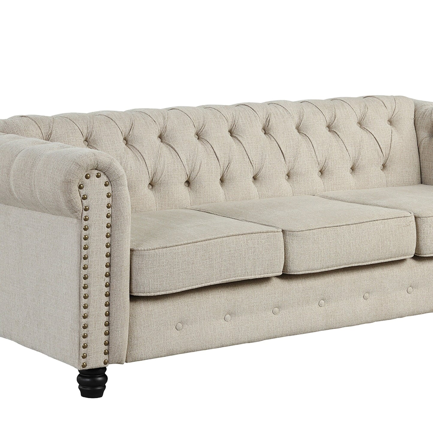 Morden Fort Linen Chesterfield Sofa with Button Tufted, Nailhead and Solid Wood Legs for Living Room