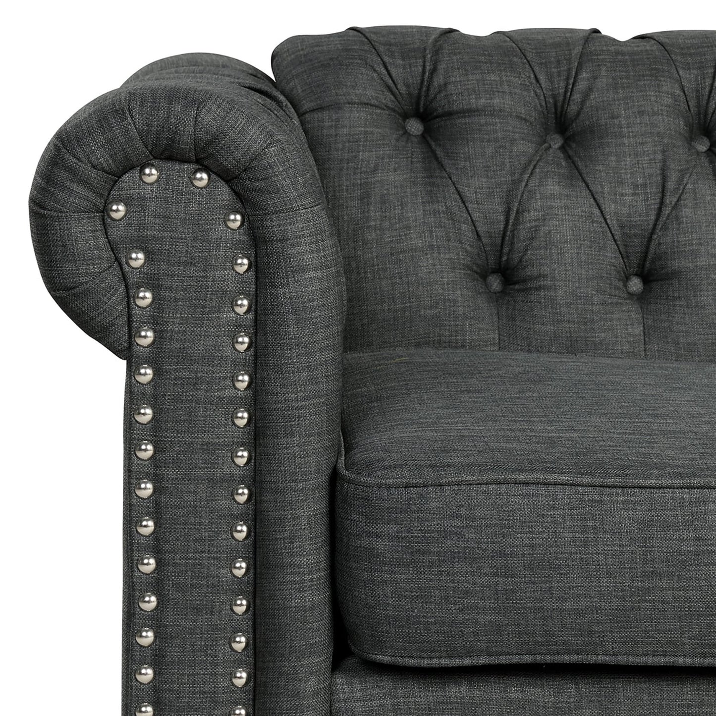 Morden Fort Linen Chesterfield Sofa with Button Tufted, Nailhead and Solid Wood Legs for Living Room