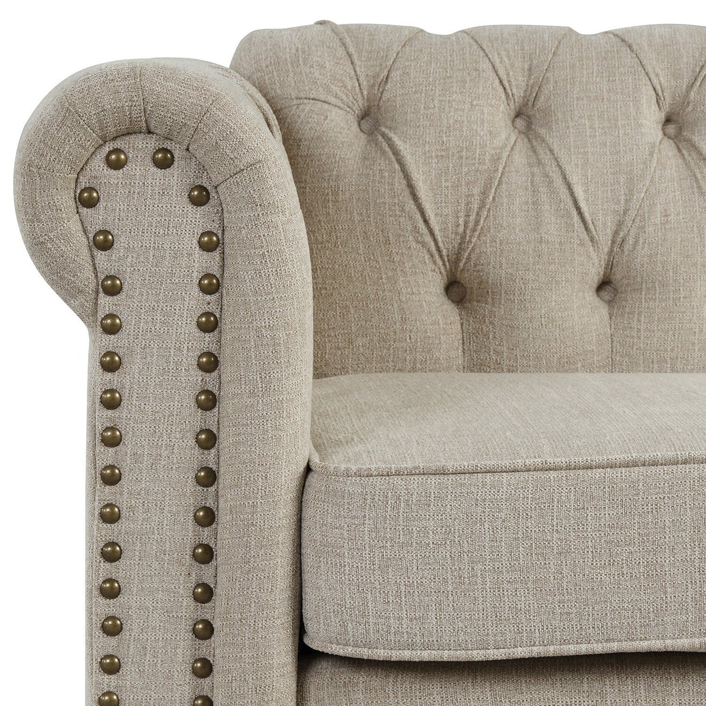 Morden Fort Linen Chesterfield Sofa with Button Tufted, Nailhead and Solid Wood Legs for Living Room