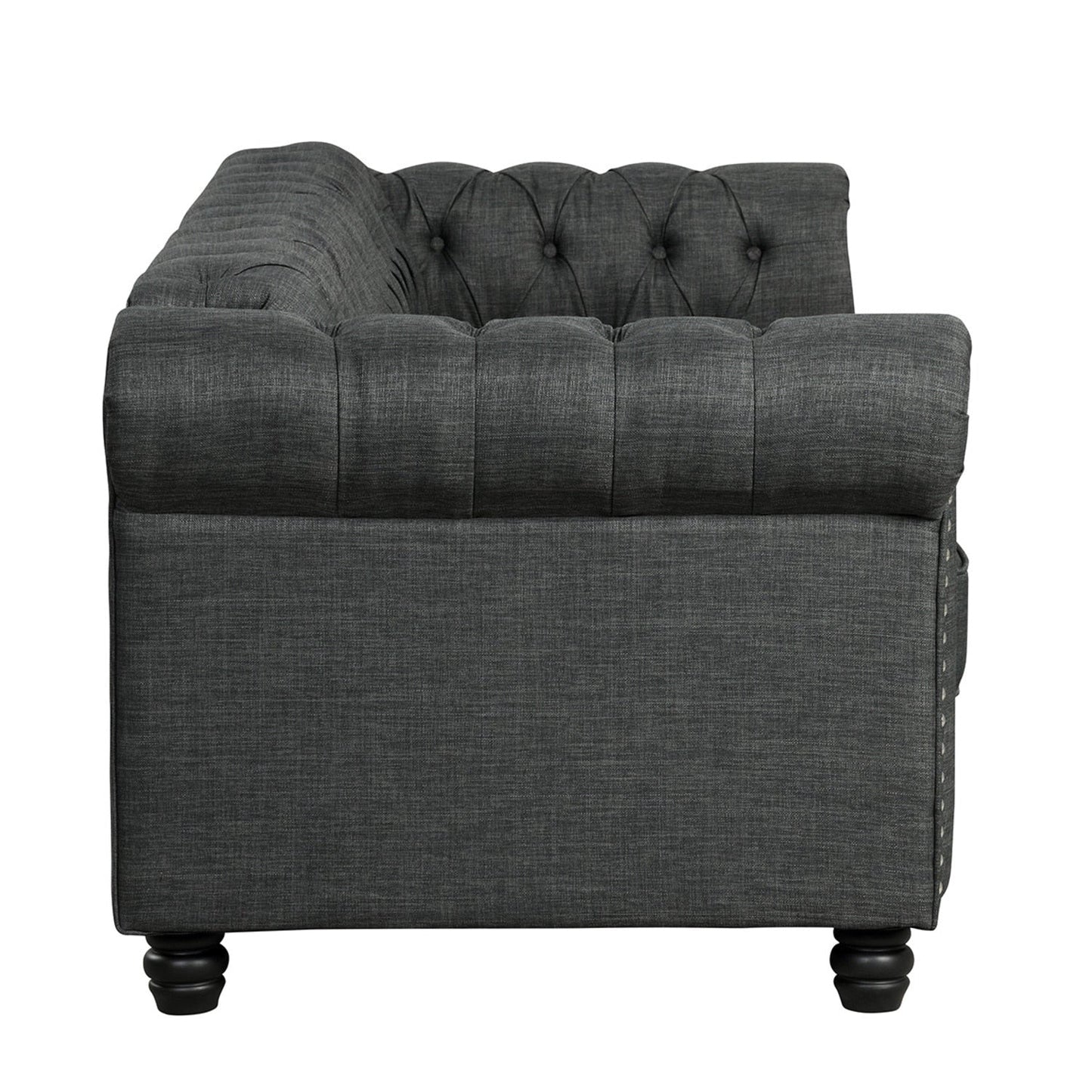 Morden Fort Linen Chesterfield Sofa with Button Tufted, Nailhead and Solid Wood Legs for Living Room