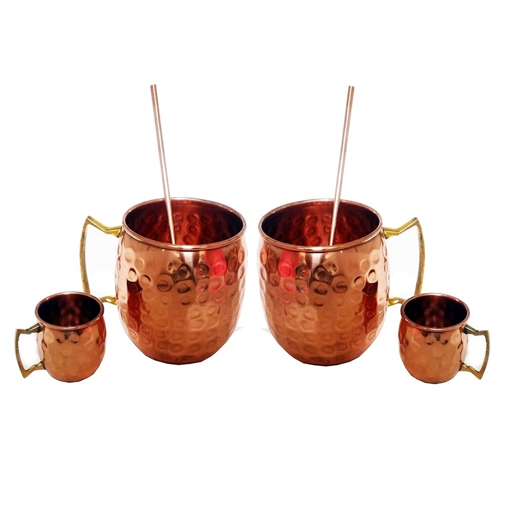 Moscow Mule Becher/Schnapsglas/Strohhalm Komplettset 100 Prozent Kupfer