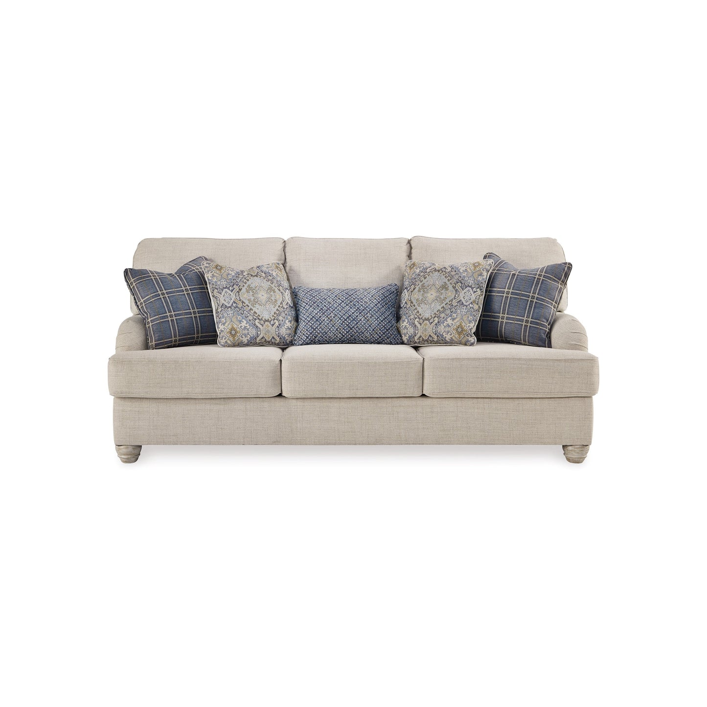 Moyi Sofa with 5 Accent Throw Pillows, 91 Inch Soft Beige Polyester