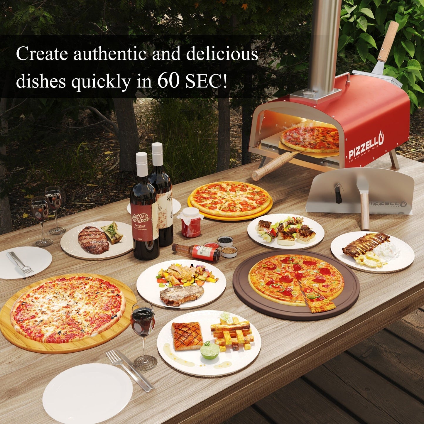 Multi-Fuel-Pizzaofen für den Außenbereich, Steinofen-Pizzamaker mit Gasbrenner und Holzbox – 12 Zoll
