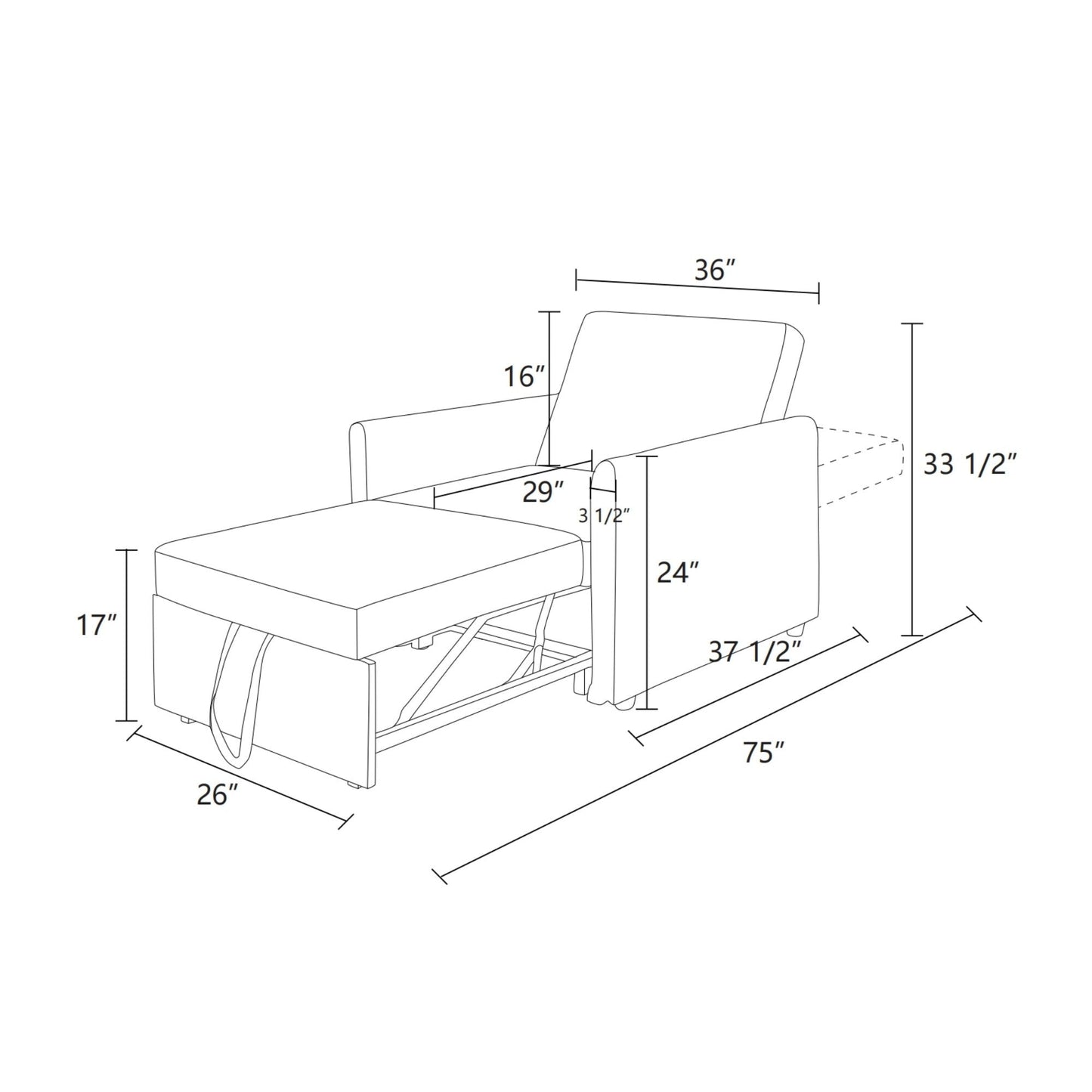 Multi-Function Foldable Fabric Sofa Bed