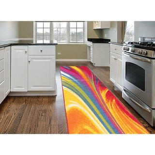 World Rug Gallery Moderner, zeitgenössischer, mehrfarbiger, rutschfester Teppich mit Wellenmuster