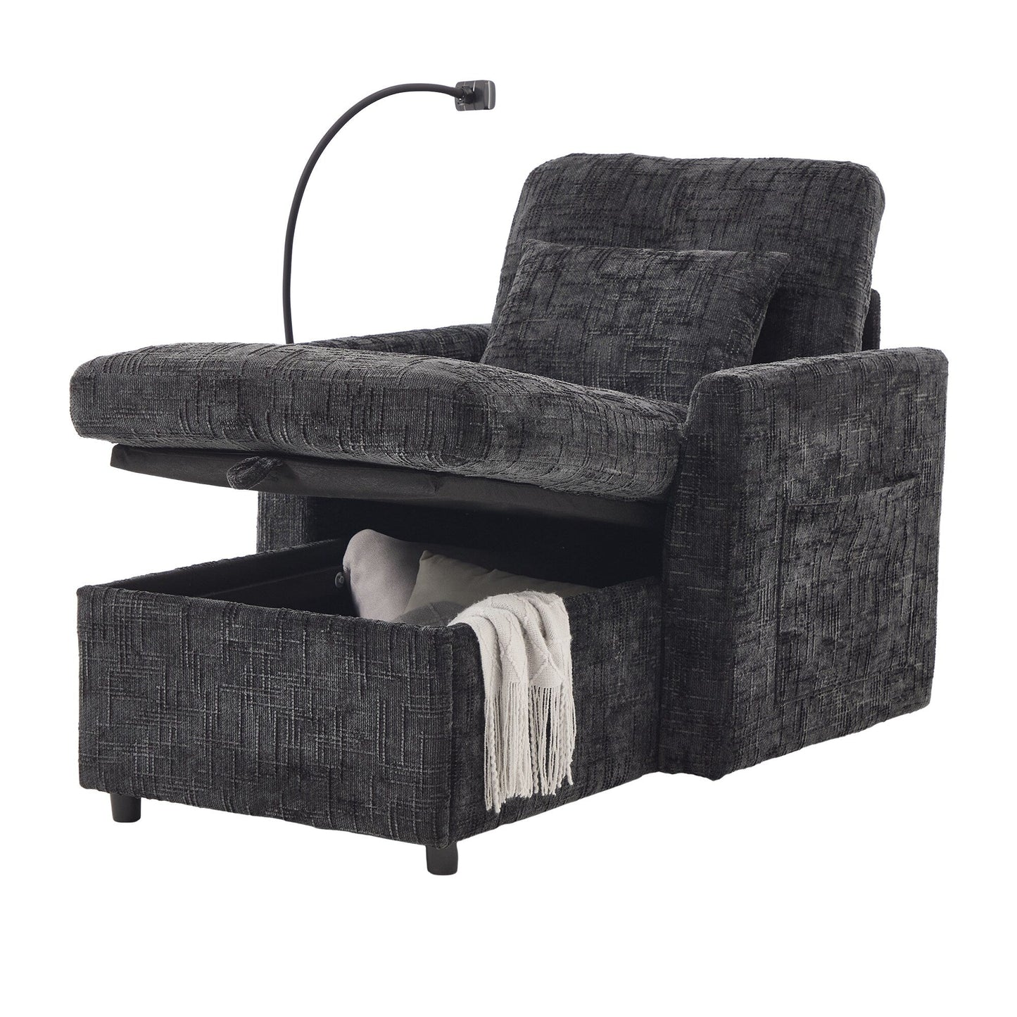 Multifunctional Lazy Person Sofa Recliner Can Be Stored Storage Backrest With Cell Phone Bracket Chenille Single Leisure Chair