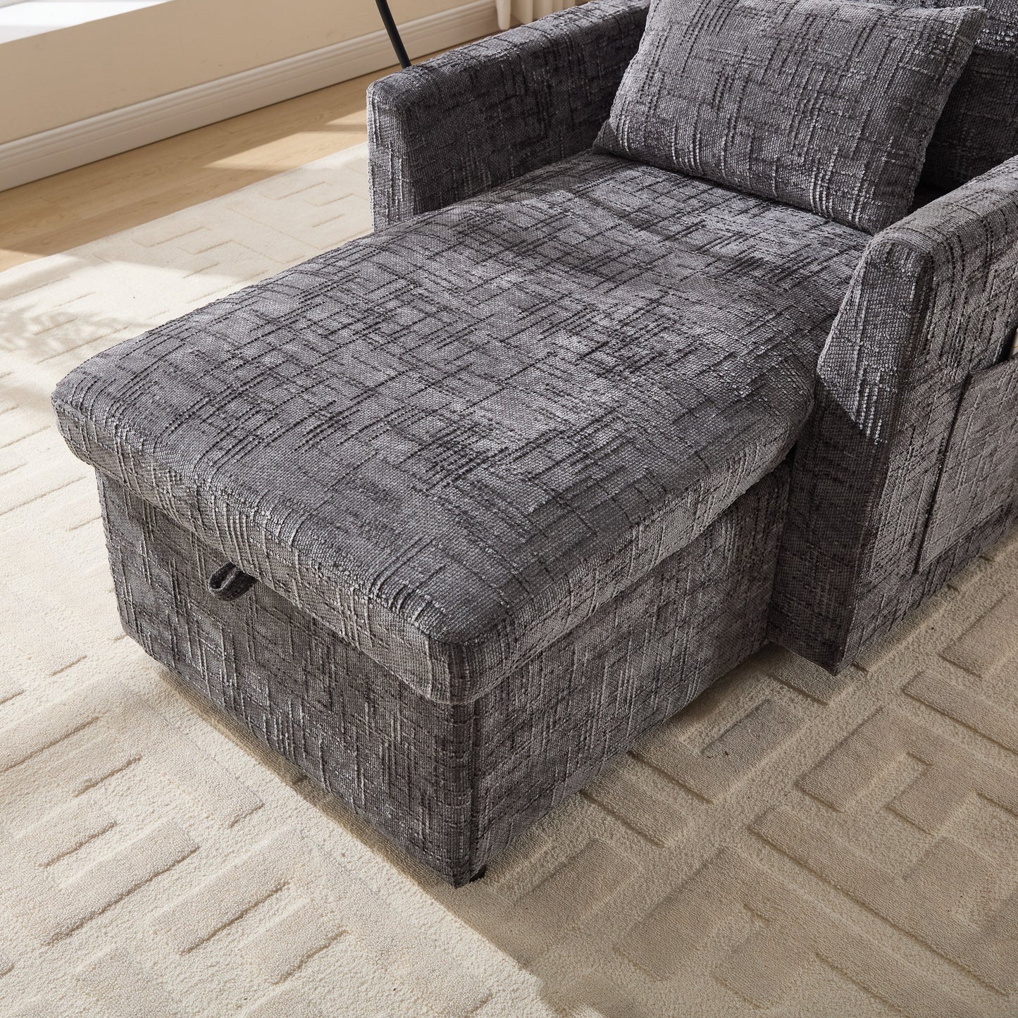 Multifunctional Lazy Person Sofa Recliner Can Be Stored Storage Backrest With Cell Phone Bracket Chenille Single Leisure Chair