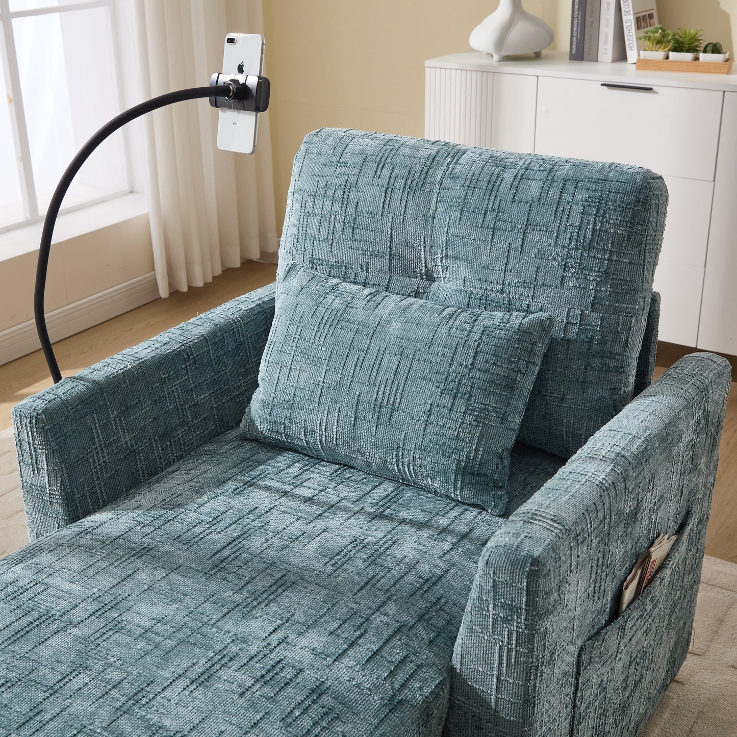 Multifunctional Lazy Person Sofa Recliner Can Be Stored Storage Backrest With Cell Phone Bracket Chenille Single Leisure Chair