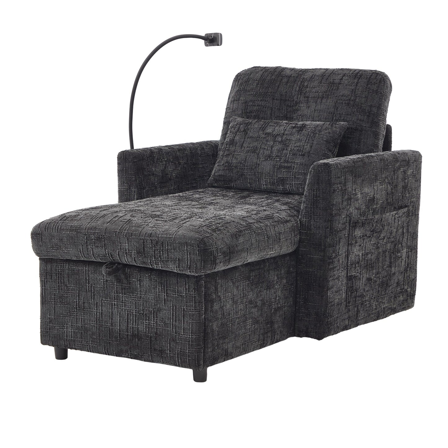 Multifunctional Lazy Person Sofa Recliner Can Be Stored Storage Backrest With Cell Phone Bracket Chenille Single Leisure Chair