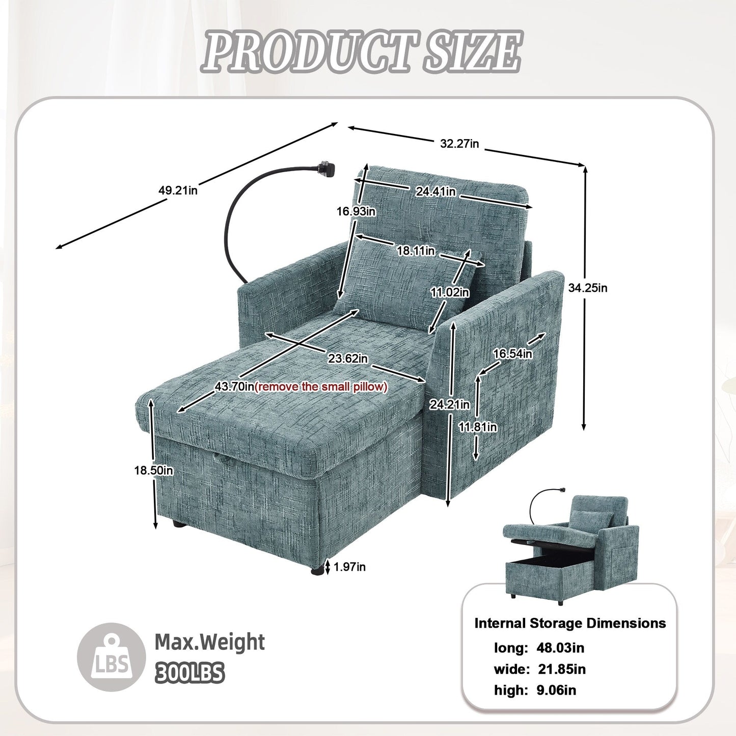 Multifunctional Lazy Person Sofa Recliner Can Be Stored Storage Backrest With Cell Phone Bracket Chenille Single Leisure Chair